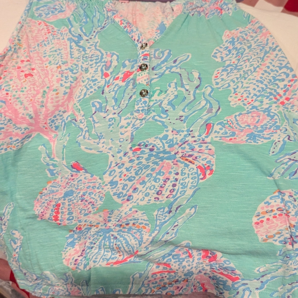 Lilla P Aqua and Pink Tank Top